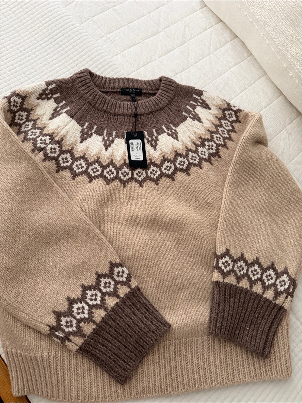 rag & bone Brown and Cream Fair Isle Crewneck Sweater - Picture 4 of 10
